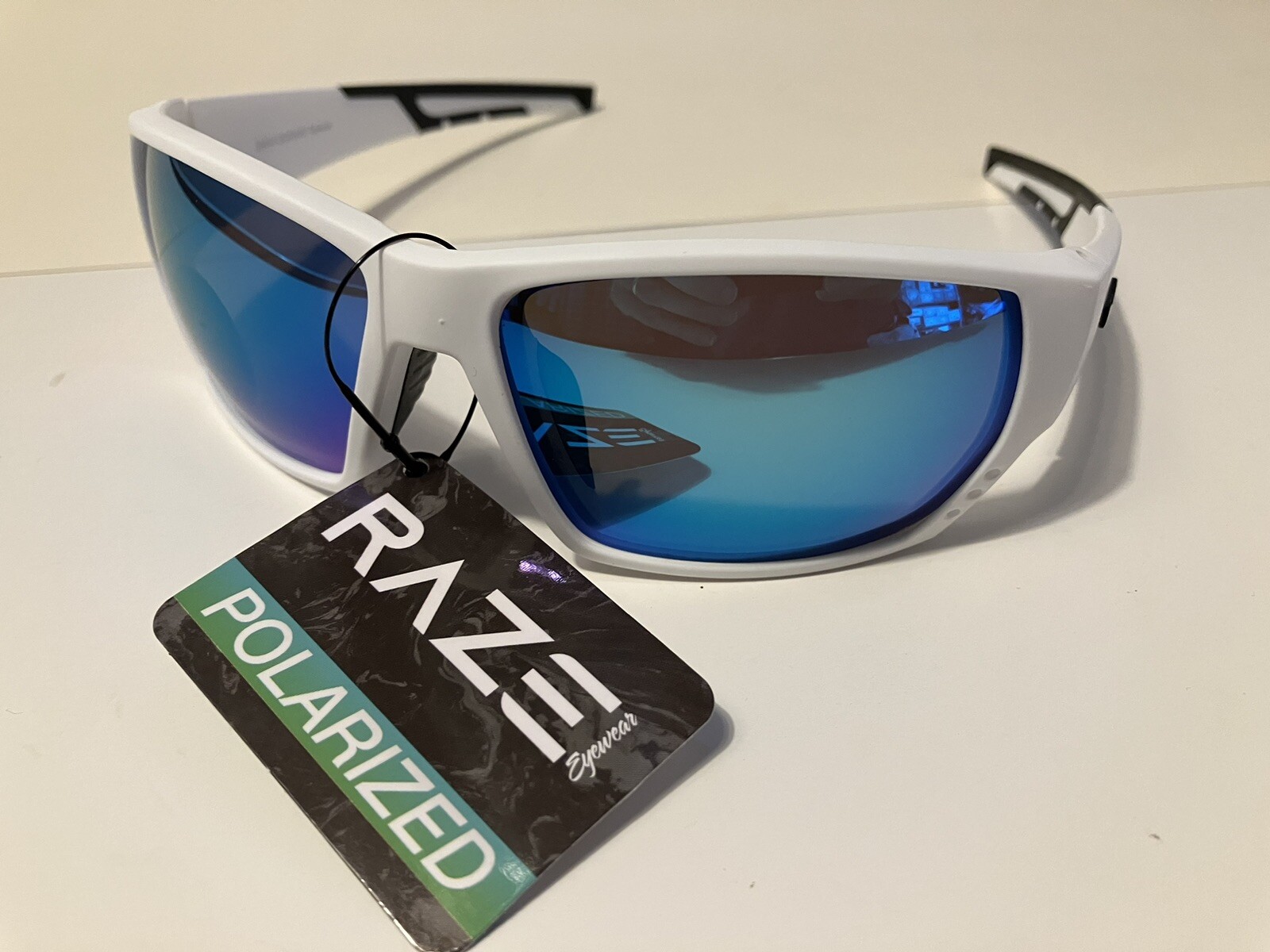 RAZE Eyewear Sunglasses Sonar Polarized White Blue Mirror Smoke 28444