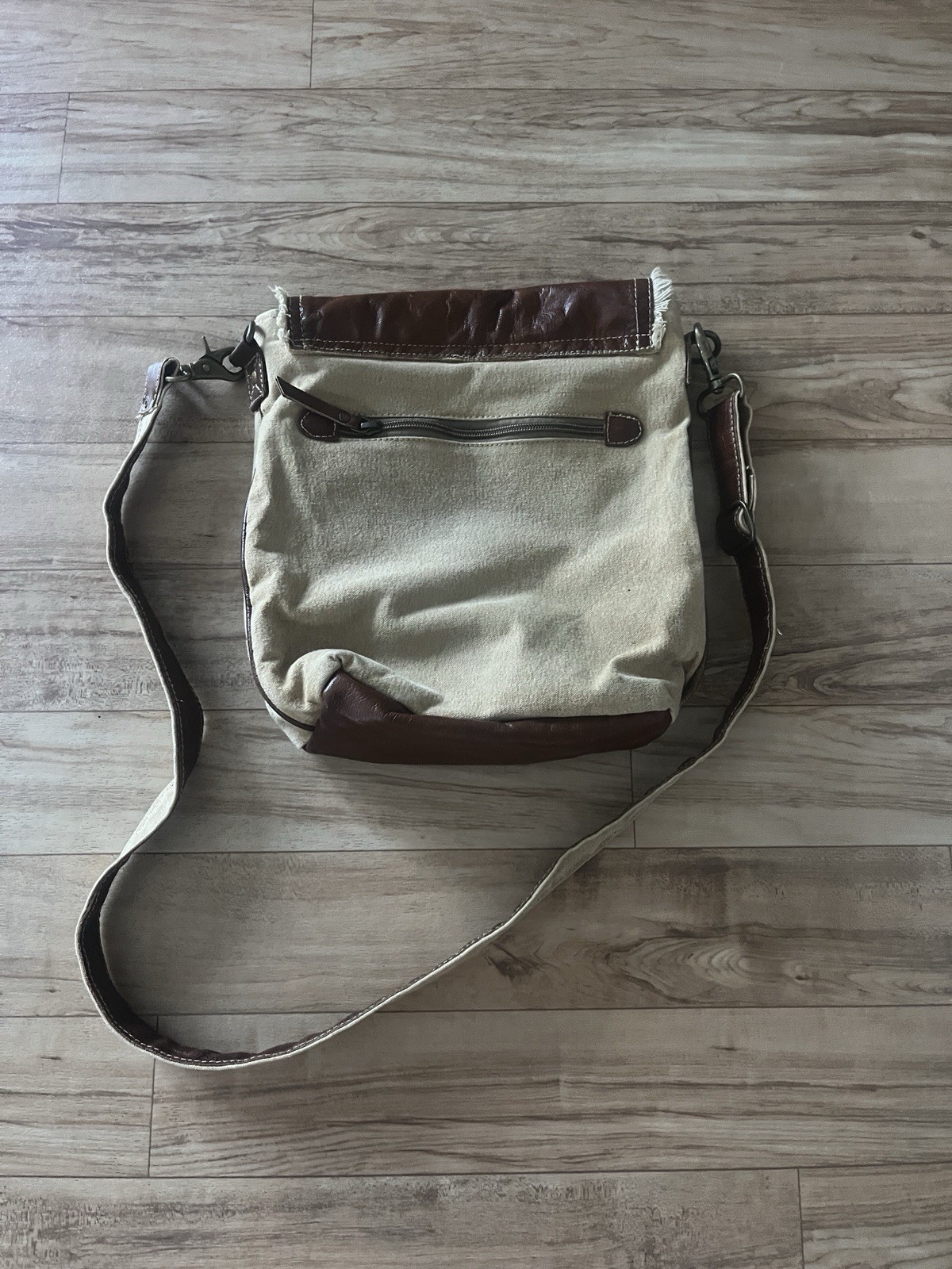 Clea Ray Leather Flap Shoulder Bag Boho Upcycled Military Canvas Crossbody Purse