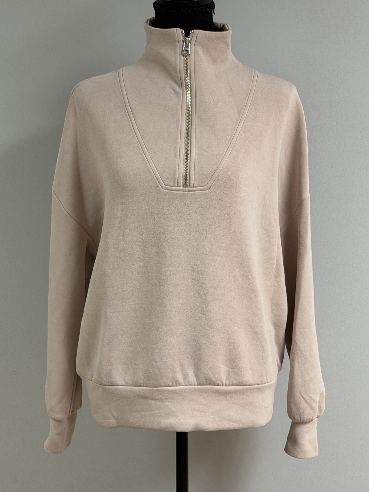 Varley Hawley Half-Zip Sweatshirt Double Soft Fabric Oversized Fit Ivory Marl S