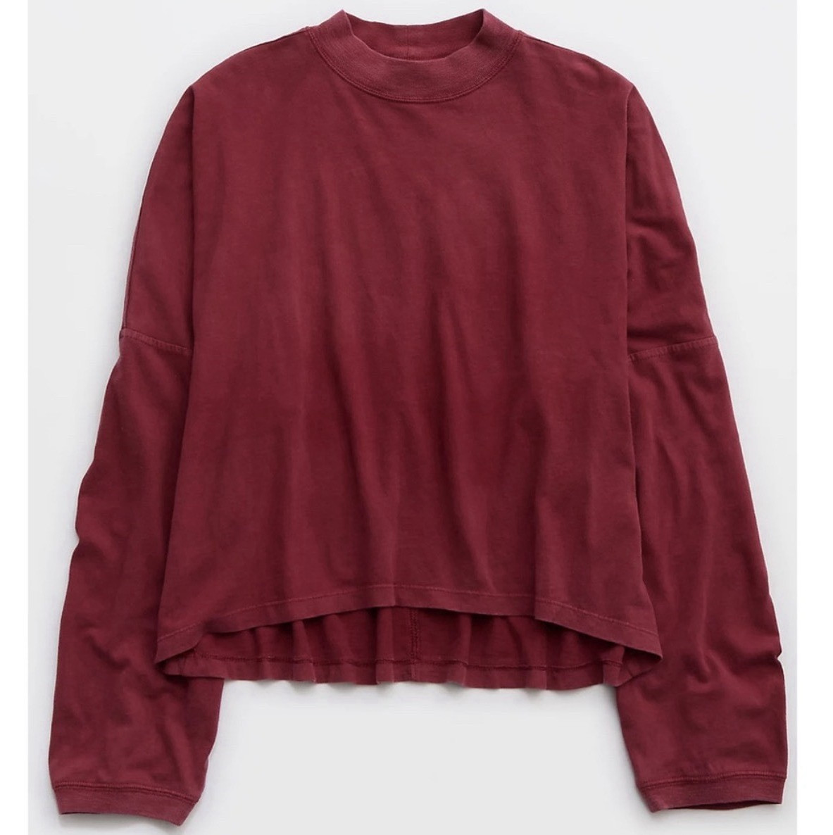 Aerie Red Cozy Long Sleeve Mockneck T-Shirt