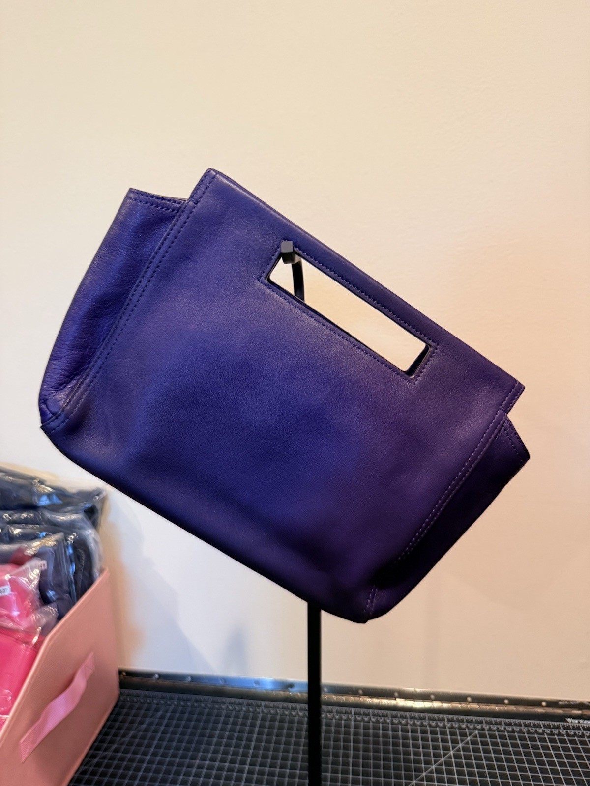 Coach Madison Purple Leather Sophia Clutch Cutout Handle Zip Pocket Evening Bag