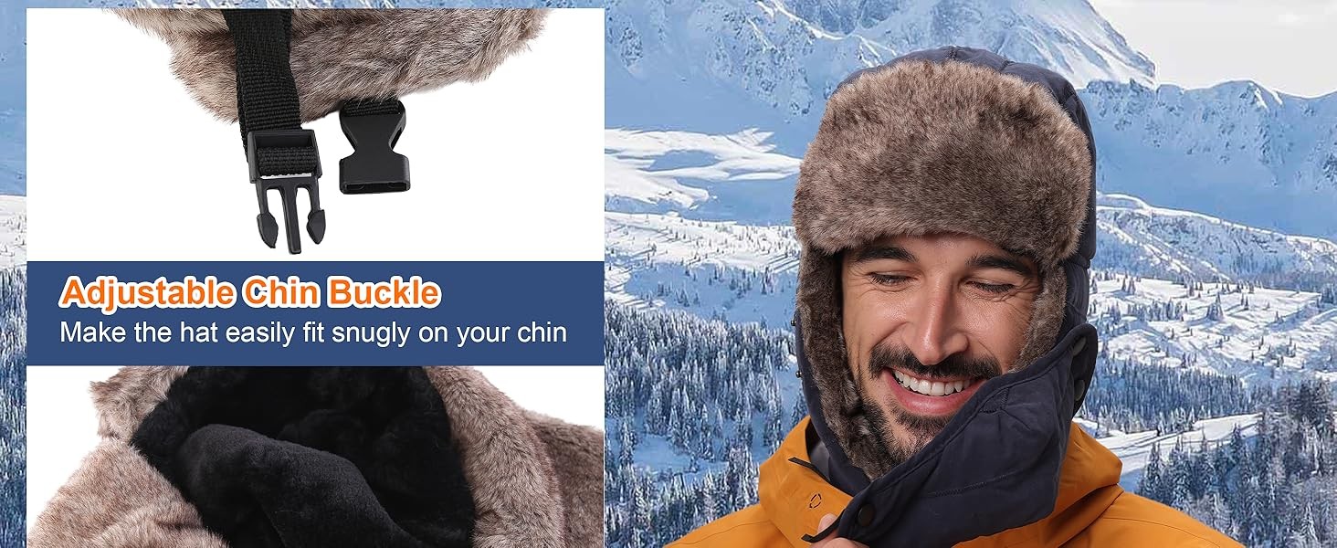 Winter Ski Hat with Ear Flap Removable Face Mask Windproof Faux Fur Hunting Hat