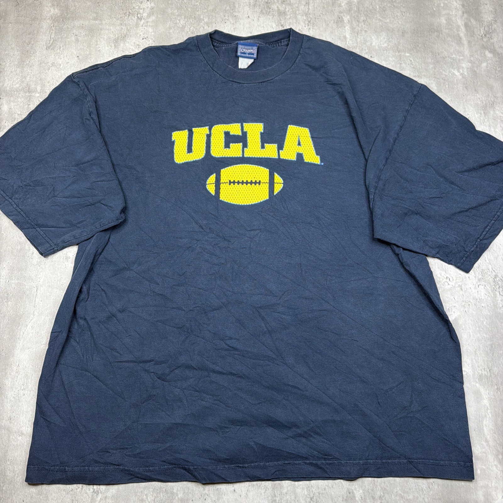 Vintage Champs UCLA Bruins Football Spell Out Shirt Men’s XXL Navy Blue NCAA