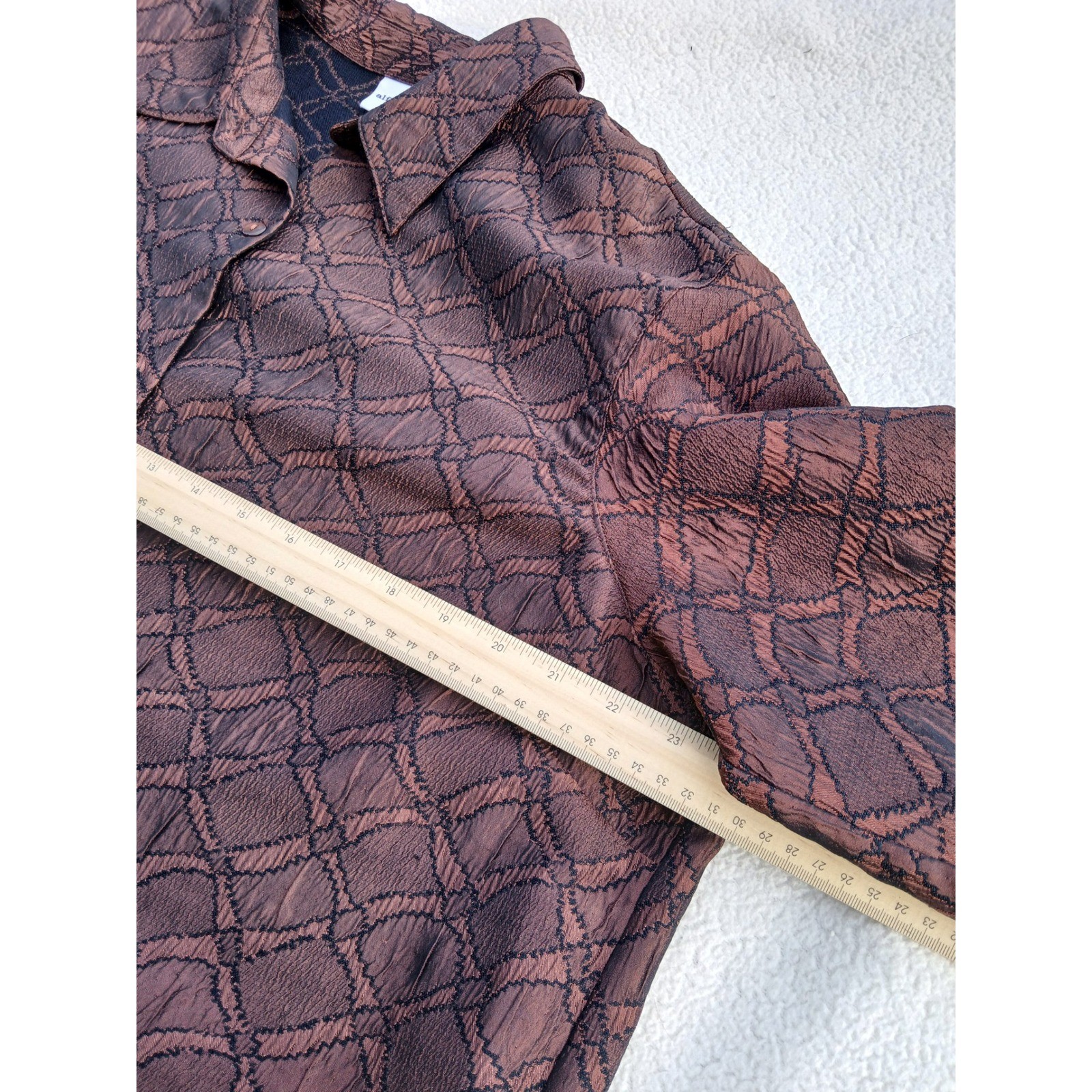 Alfred Dunner Button Down Shirt Women 18 Bronze Good Crinkle Geometric Lattice