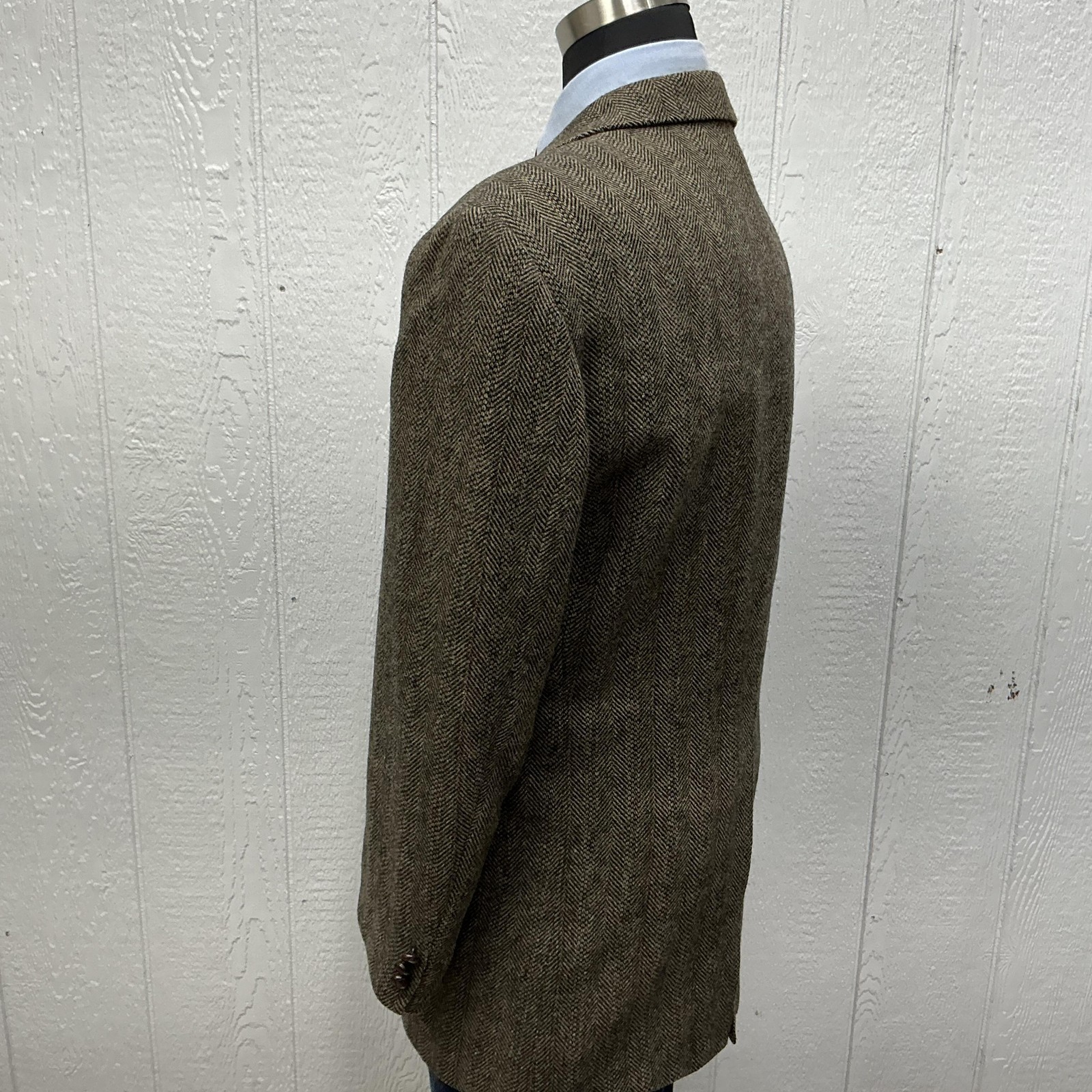 Deansgate Blazer Mens 48L Brown Herringbone Tweed Wool Sport Coat jacket Leather
