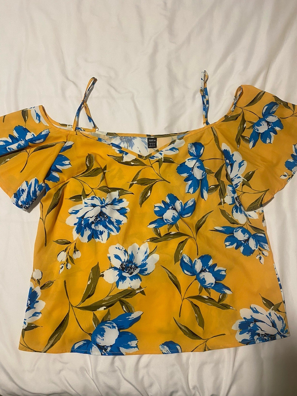 SHEIN Yellow Floral Spaghetti Strap Cami Off the Shoulder Top Women’s XL Regular