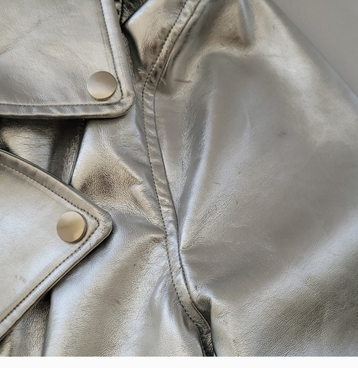 HAODUOYI Women’s Silver Jacket with Zipper cuffs Large