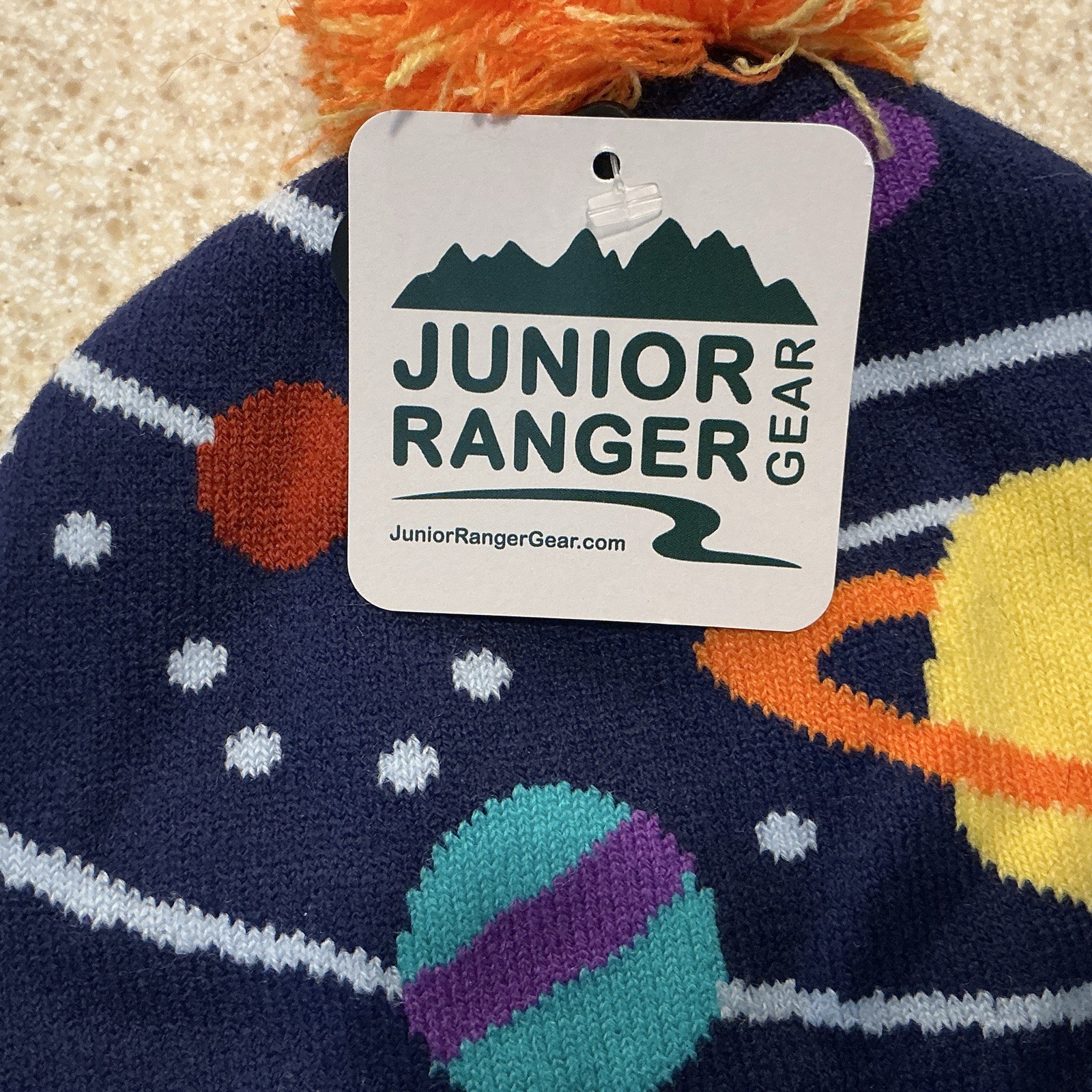 Junior Ranger Gear Night Sky Knit Pom Pom Beanie Stretch Space Planet One Size