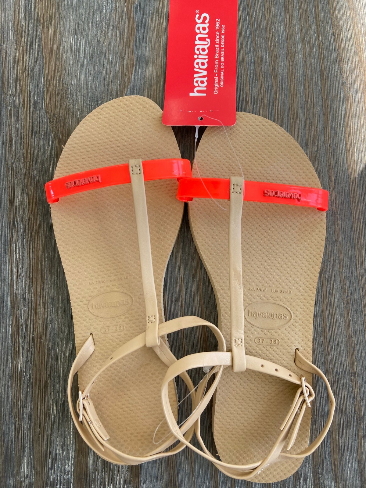 NWT Havaianas Womens You Belize Strap Sandals Size 7/8 37-38 Orange Cyber Neon
