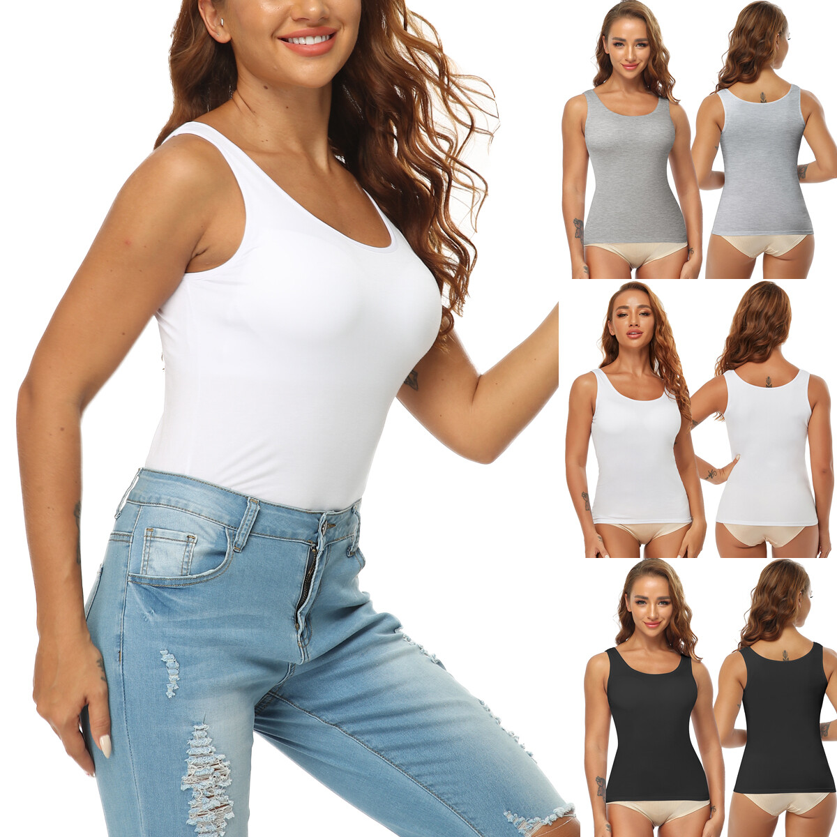 Women Cami Camisole with Built-In Bra Soft Vest Stretch Casual Basic Tank Tops