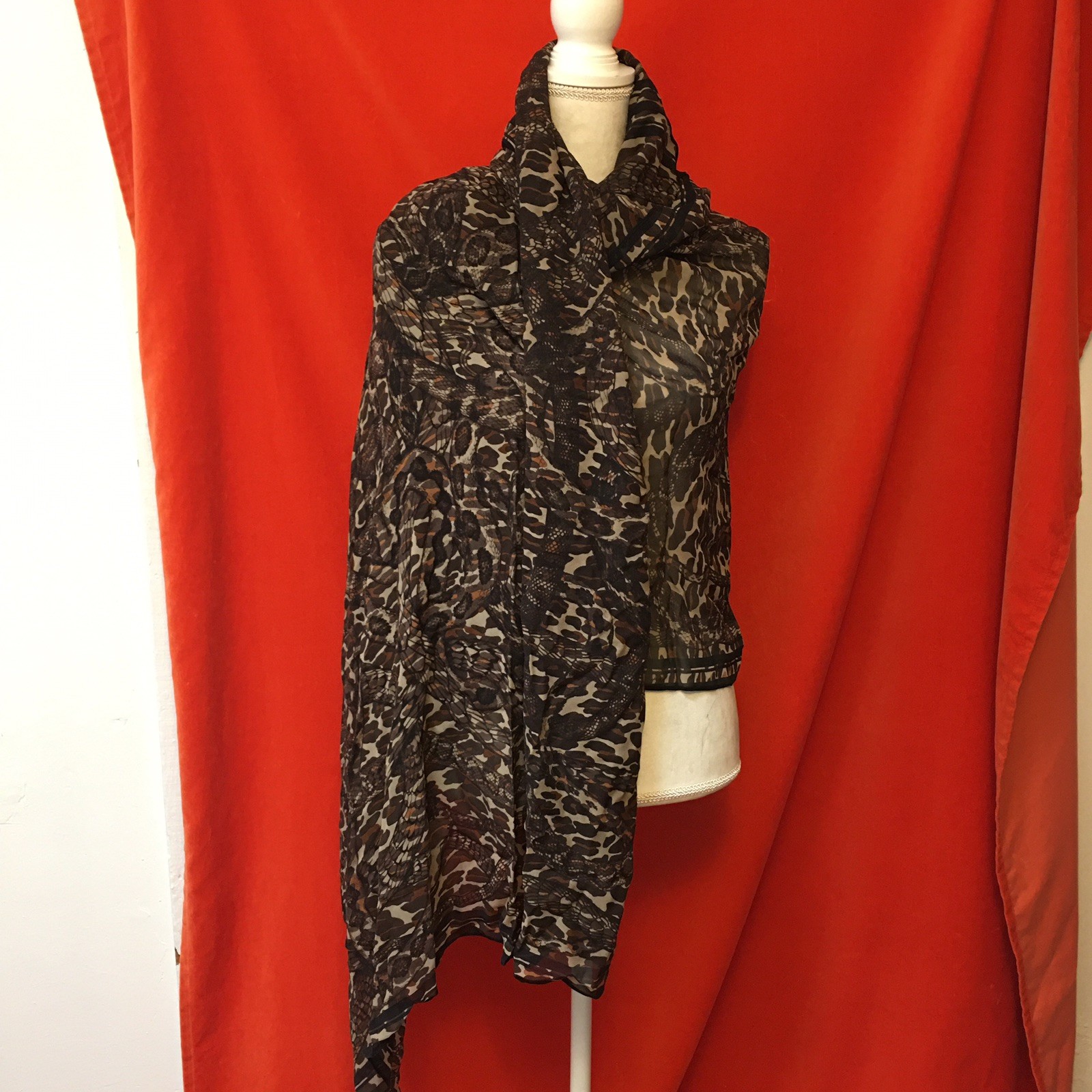 Barbara Bui silk oversized wrap scarf rectangle brow leopard and snake print