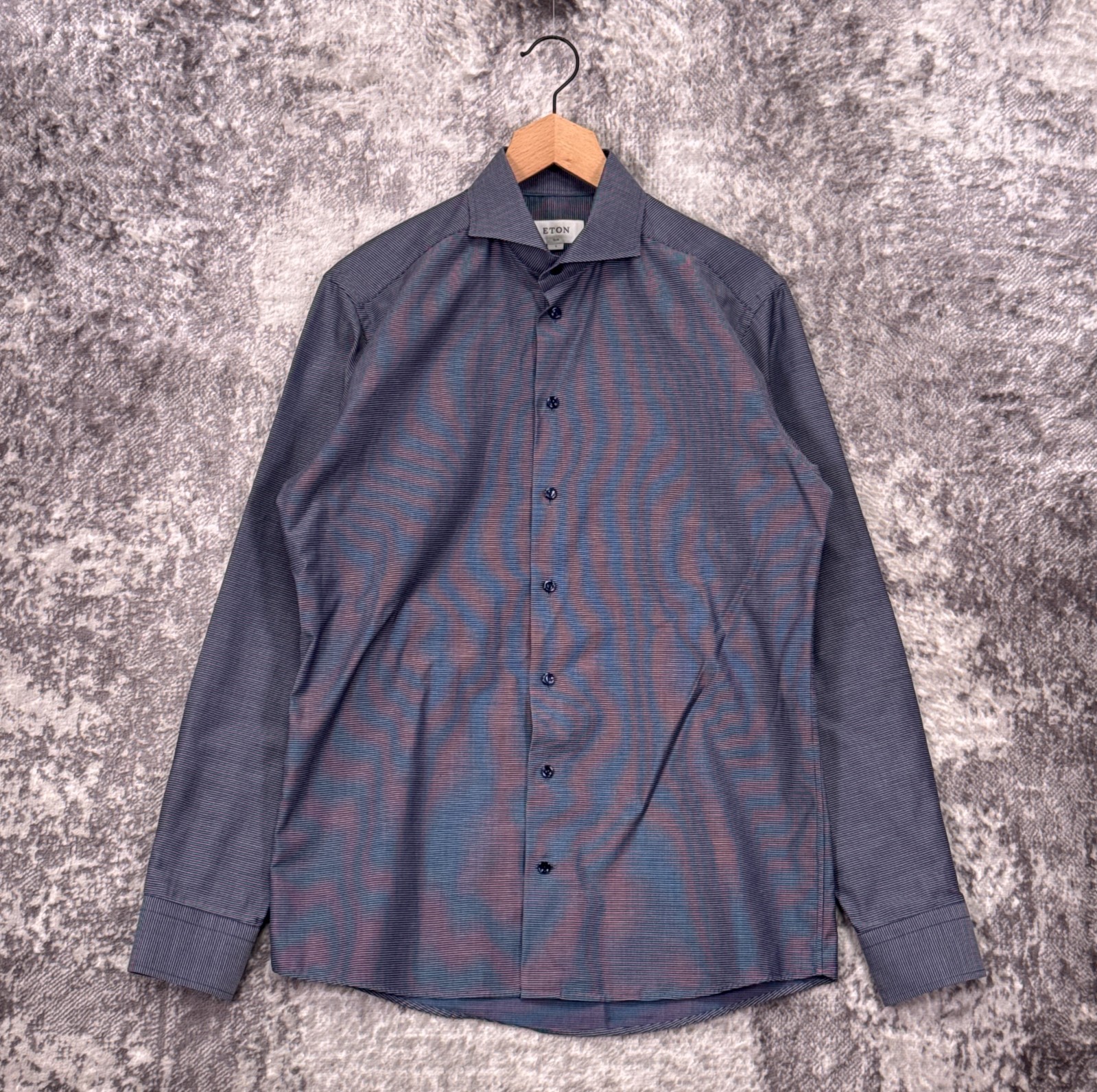 Eton Slim Fit Dress Shirt 41 / 16 Mens Blue Luxury Jacquard