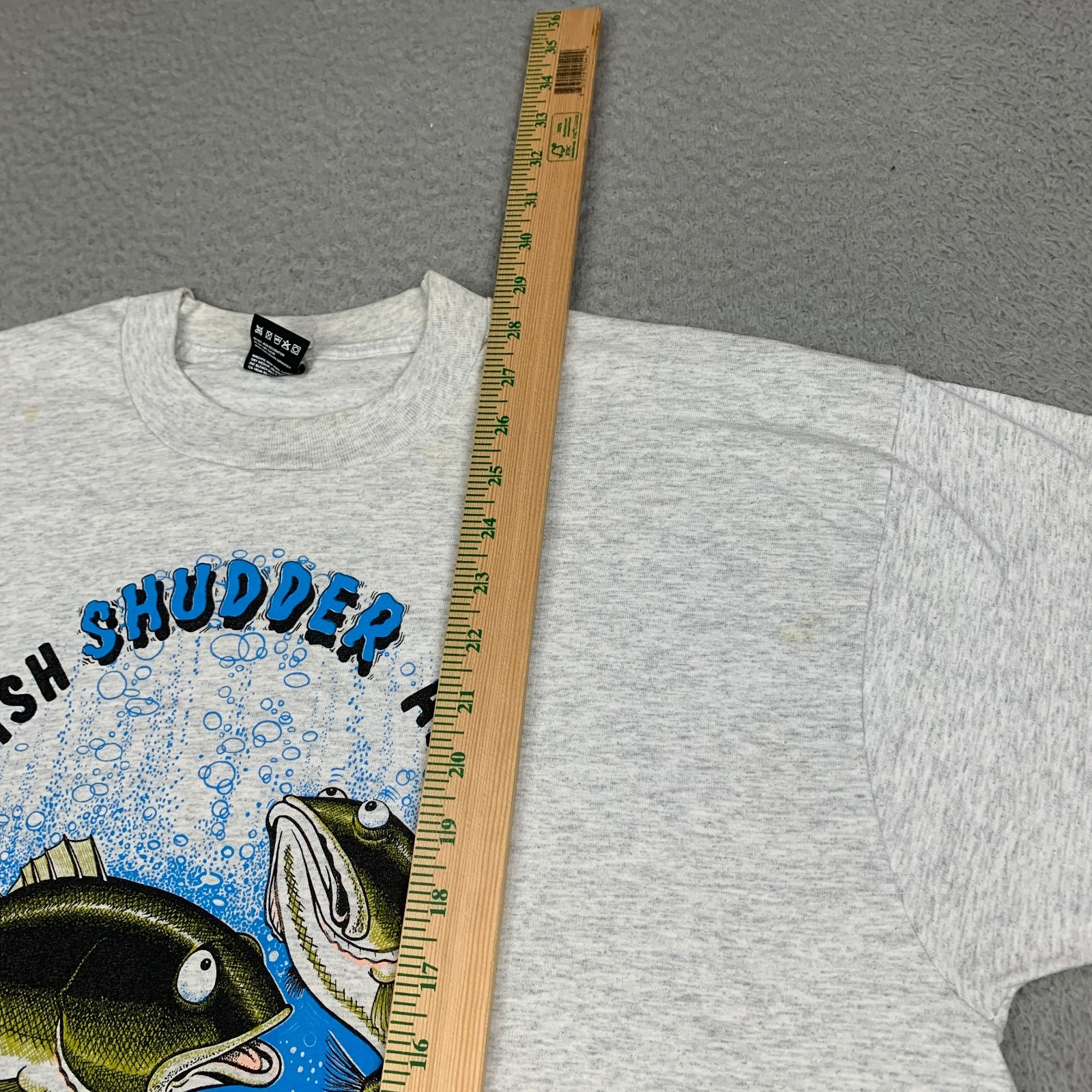 Vintage 90s Fish Art T-Shirt Mens Sz XL Single Stitch Gray Fruit of the Loom