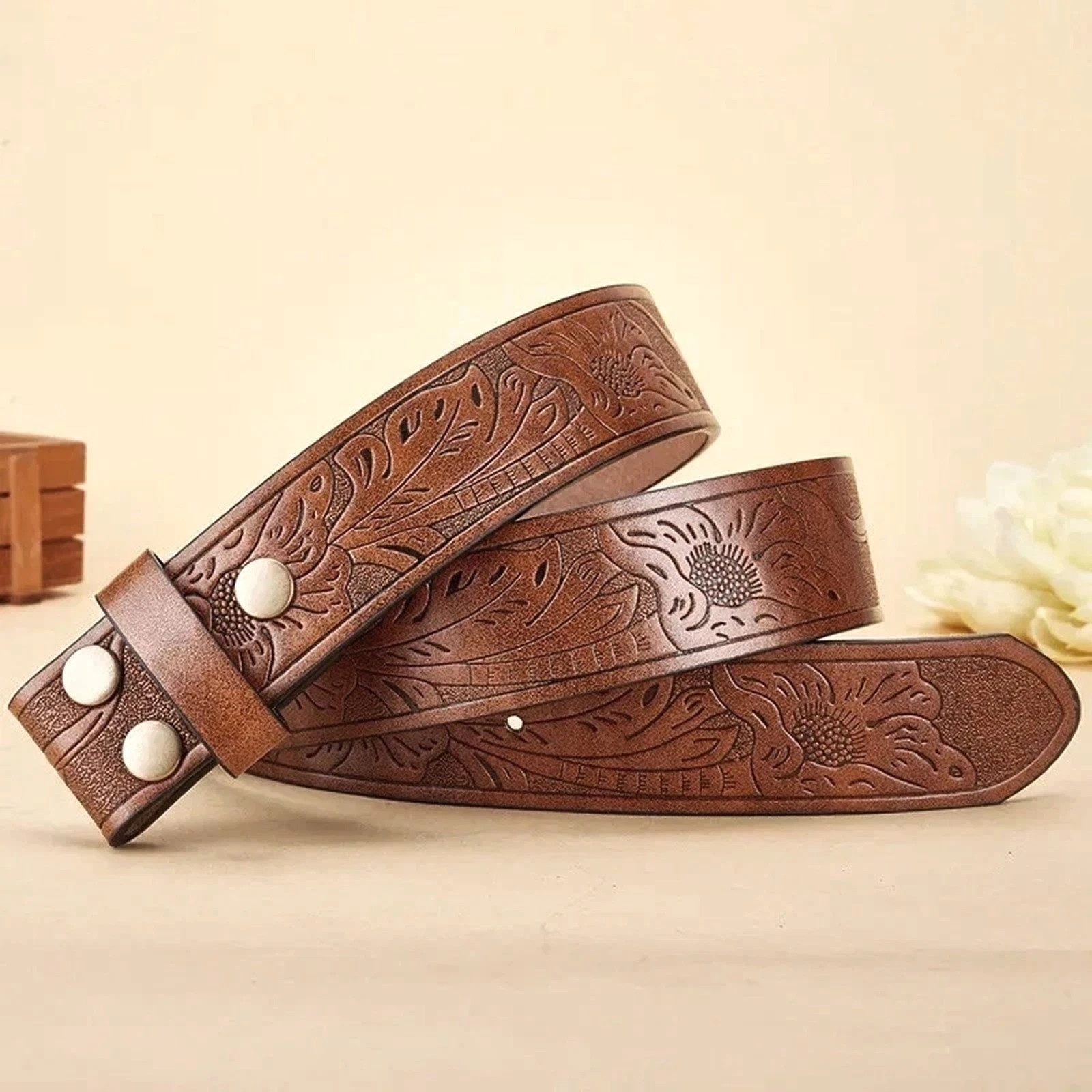Western Belt Handmade Strap Men’s Full Grain Leather No Buckle Cowboy Rodeo Belt