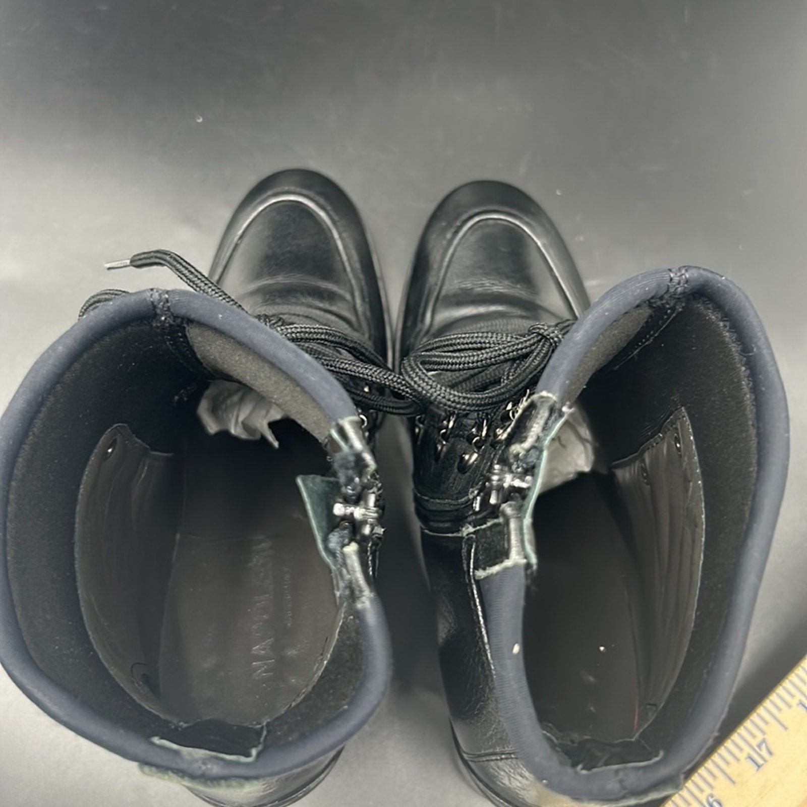 NAPOLEONI GRANNIE BLACK LEATHER NEOPRENE LACE-UP LOLITA GRANNY SIZE 39 BOOTIE