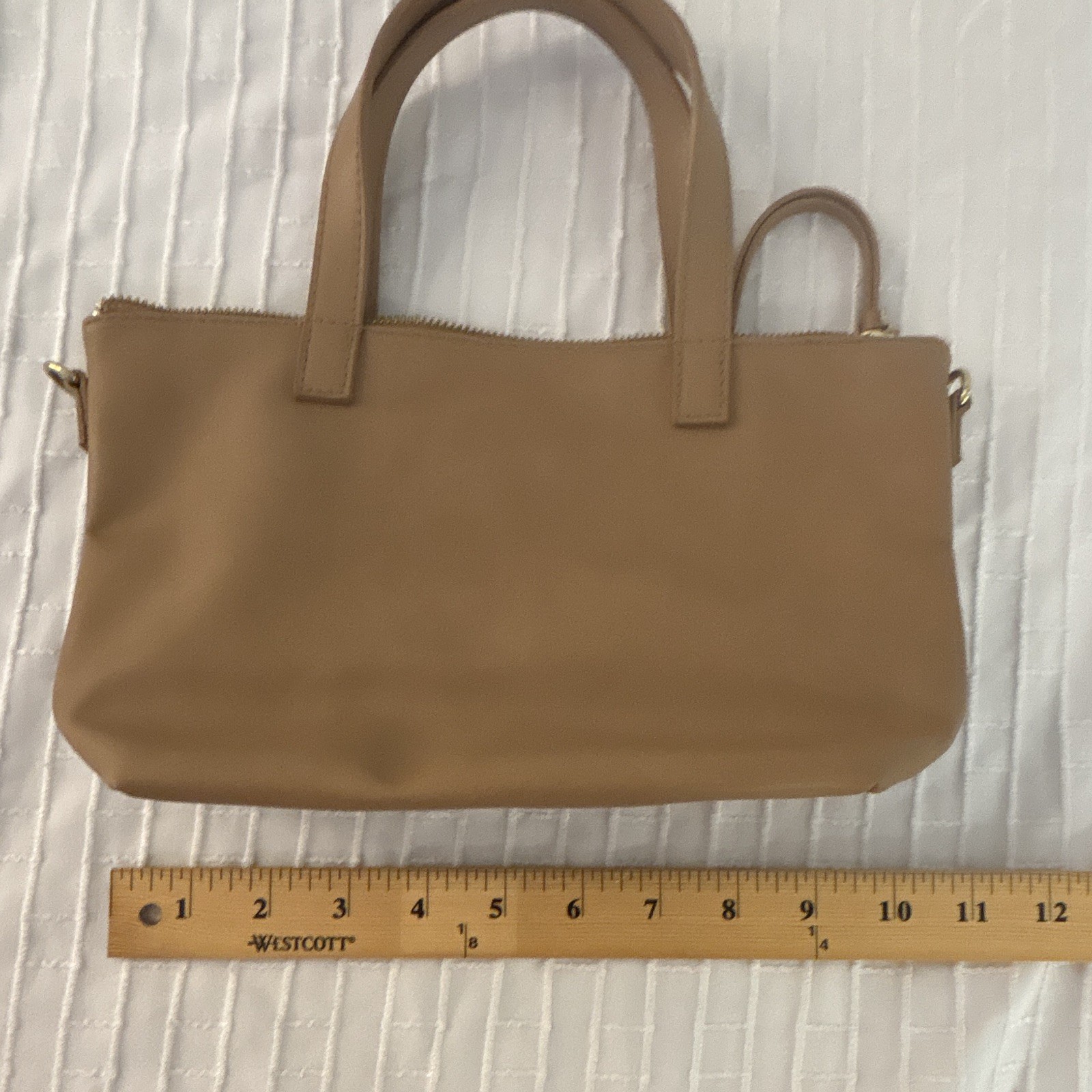 Mossimo Supply Co. Tan Zip Satchel Top Handle Detachable Strap Gold Small