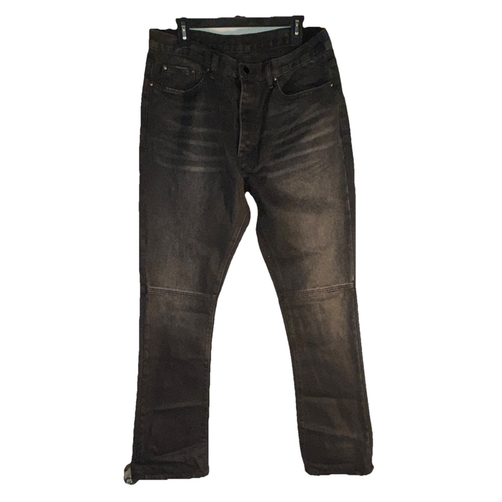 mnml Men’s Black Charcoal Wash Wax Denim Slim Straight Jeans, 5-Pocket