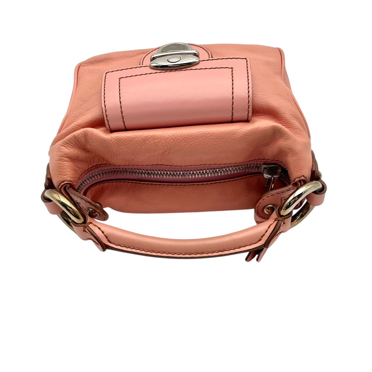 Authentic MARC JACOBS Leather Mini Handbag Pink Push Lock Compact Bag Women