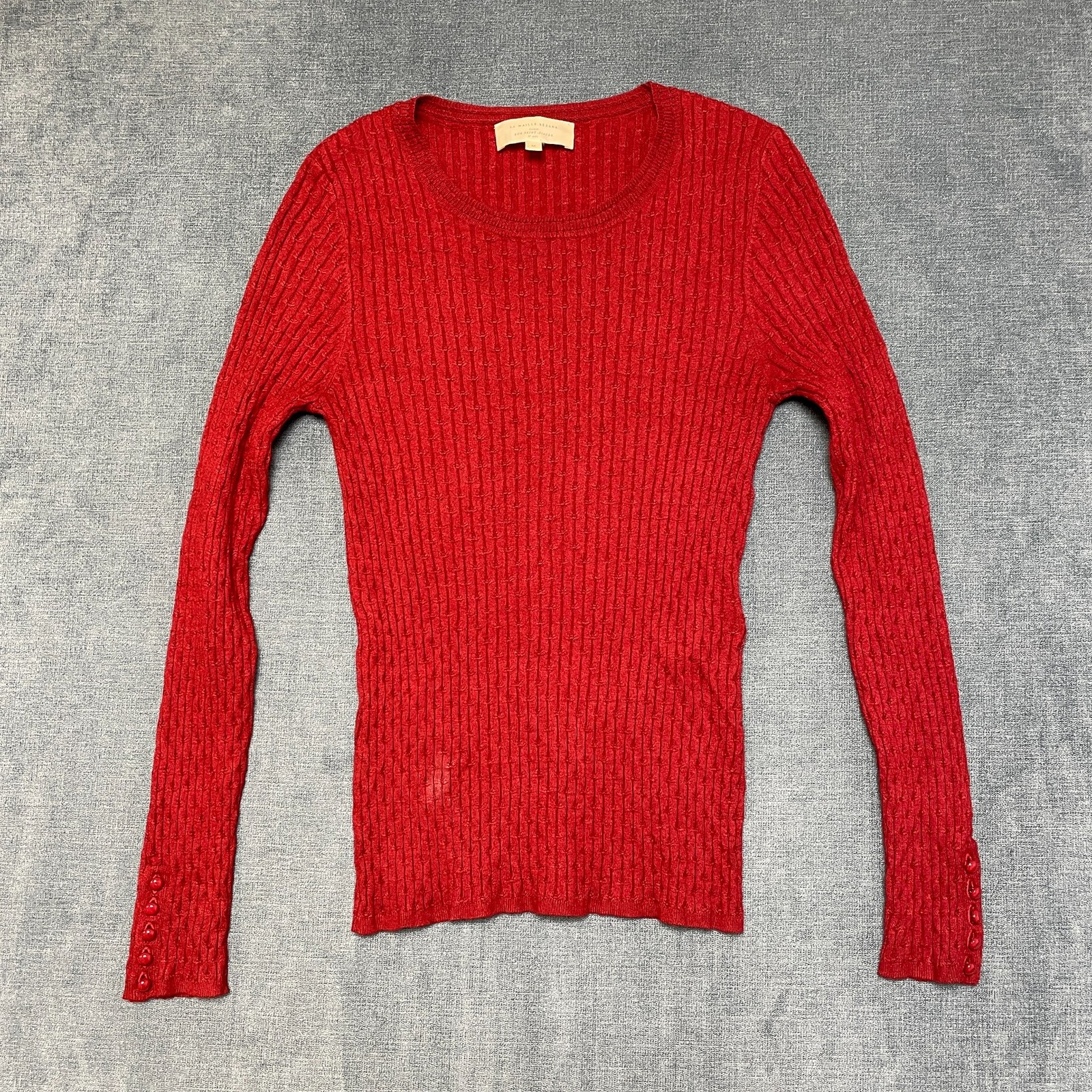La Maille Sezane Sweater Womens Medium Red Ribbed Knit Round Neck Winter Wear