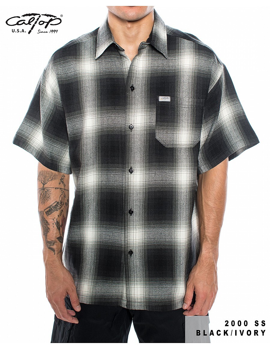 CALTOP OLD SCHOOL FLANNEL VETERANO SHORTSLEEVE SHIRT PLAID SM-5X GANGSTER