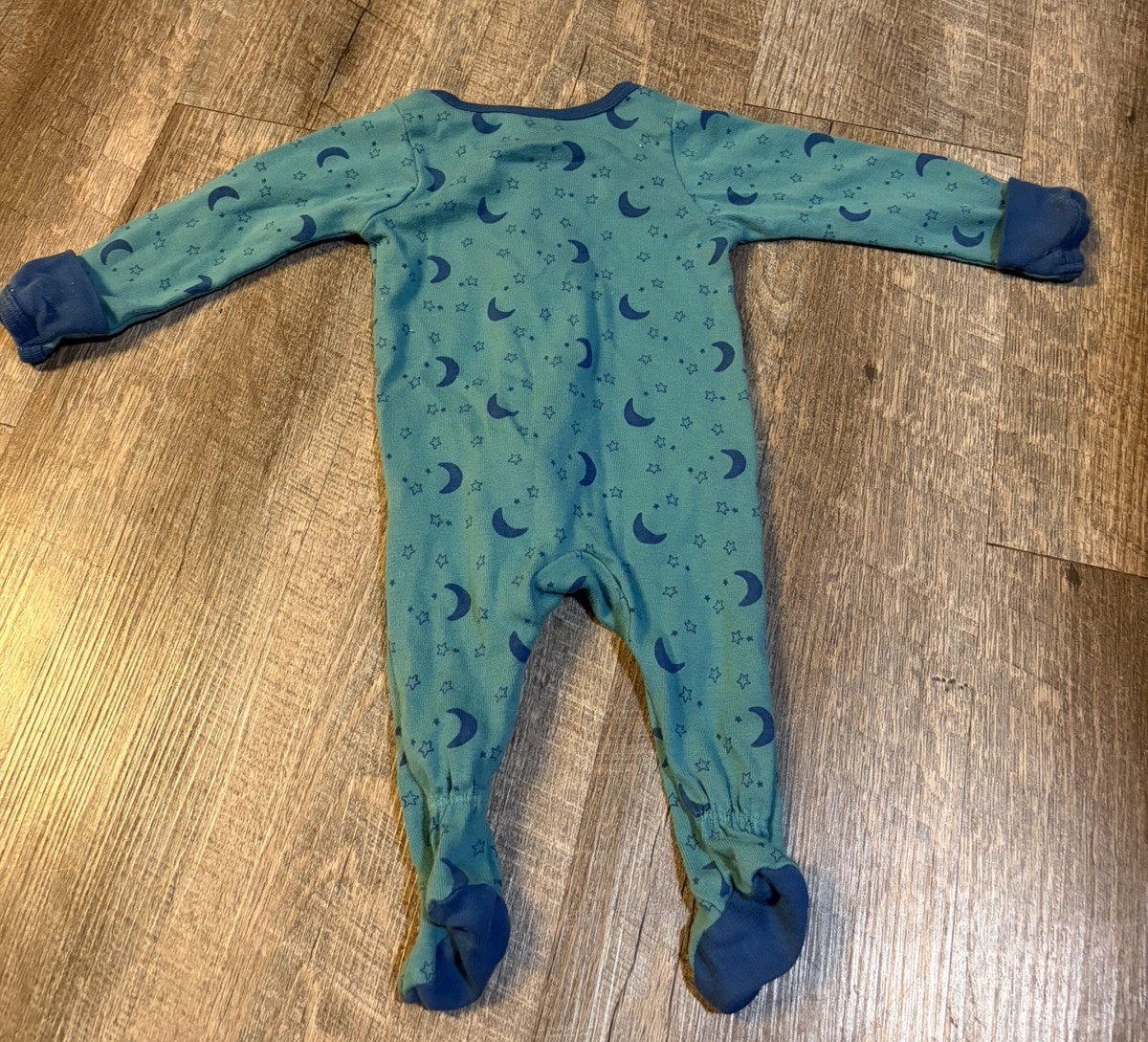 Cloud Island Newborn Blue Green Moon & Stars Knit Footed Zip One-Piece Sleeper