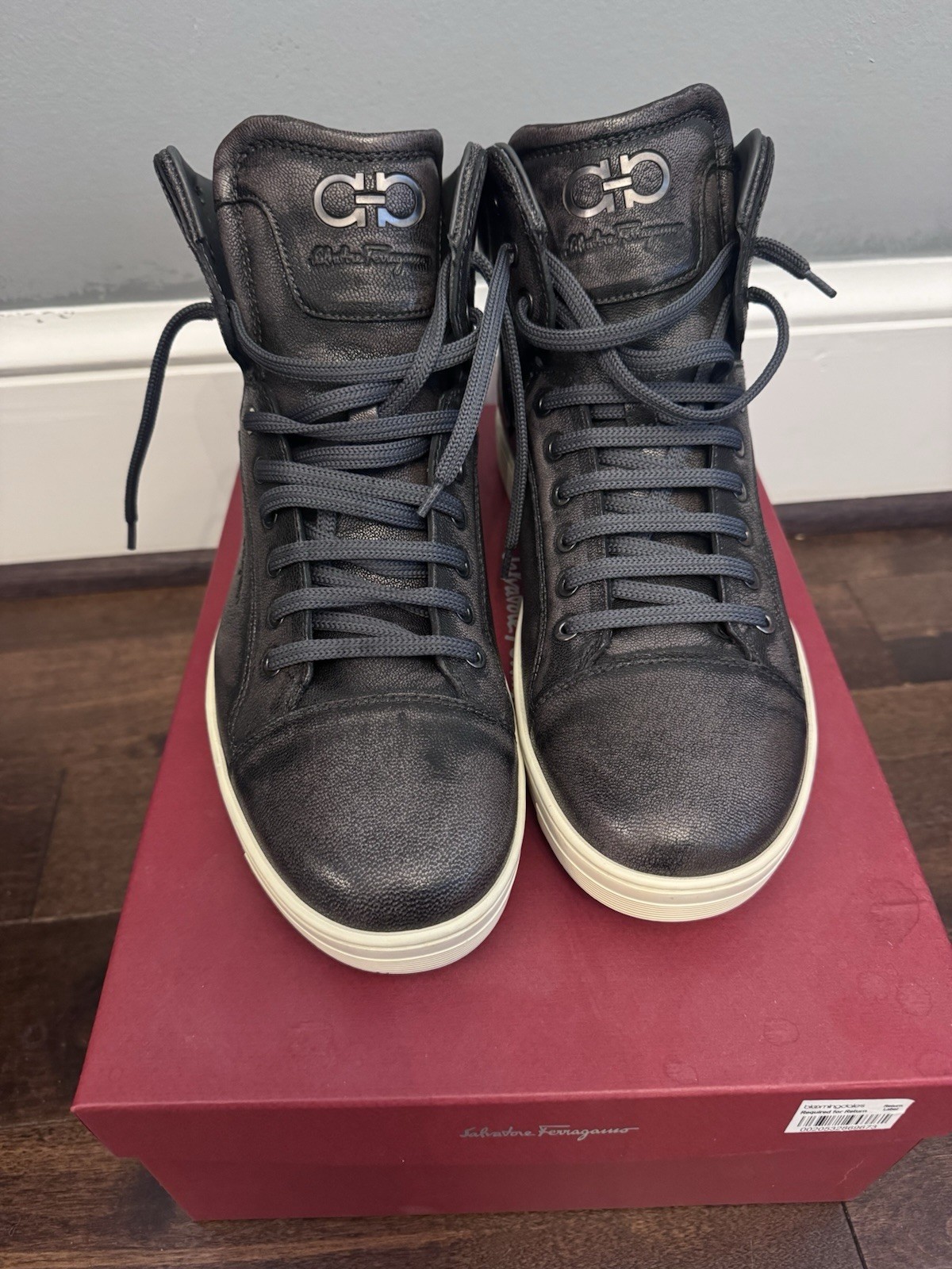 Salvatore Ferragamo Nayon High Top Sneaker Men’s Black/Gold, Size 9