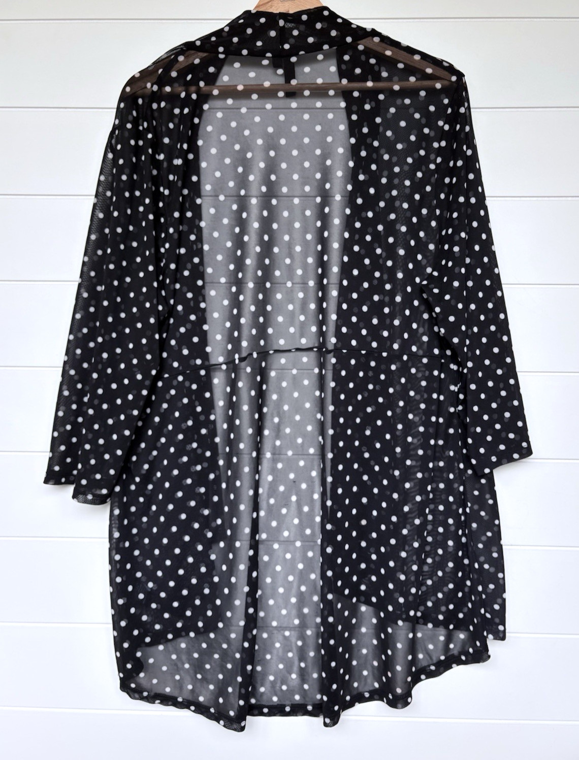 Zero 2 Eight Plus 3X Sheer Mesh Polka Dot Open Front Cardigan Black White Draped
