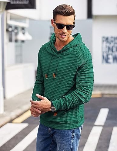 Coofandy Mens Hoodies Pullover Casaul Long Sleeve Drawstring Waffle Knit Hooded