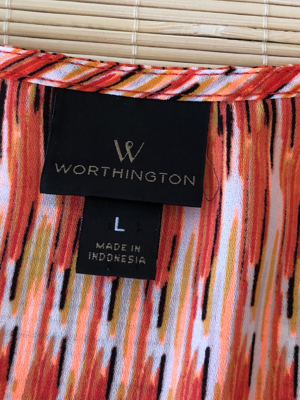 Worthington Woman’s Sleeveless Button Up Lightweight Top Orange Stripe Size M