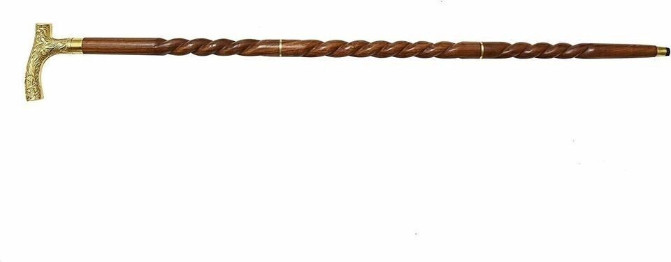 Antique Designer Brass Victorian Handle Wooden Vintage Style Walking Stick Cane