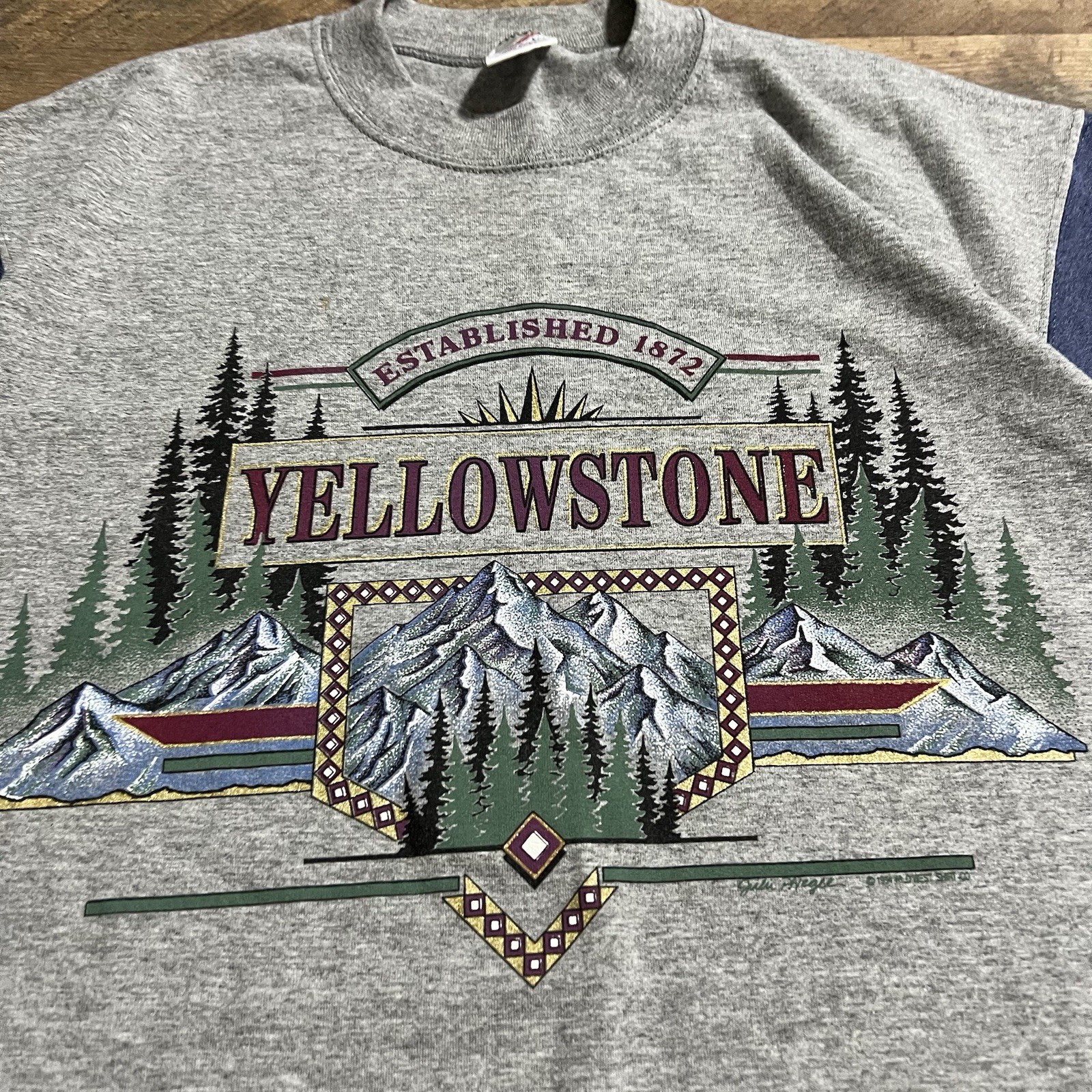 Vintage 90s Jerzees Yellowstone Mountains Graphic Tee T-Shirt VTG Mens L Large