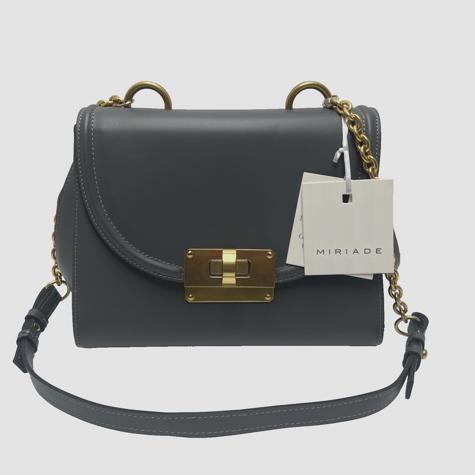 WOMEN MIRIADE ASTER GRIGIO GRAY LEATHER SHOULDER BAG – MADE IN ITALY