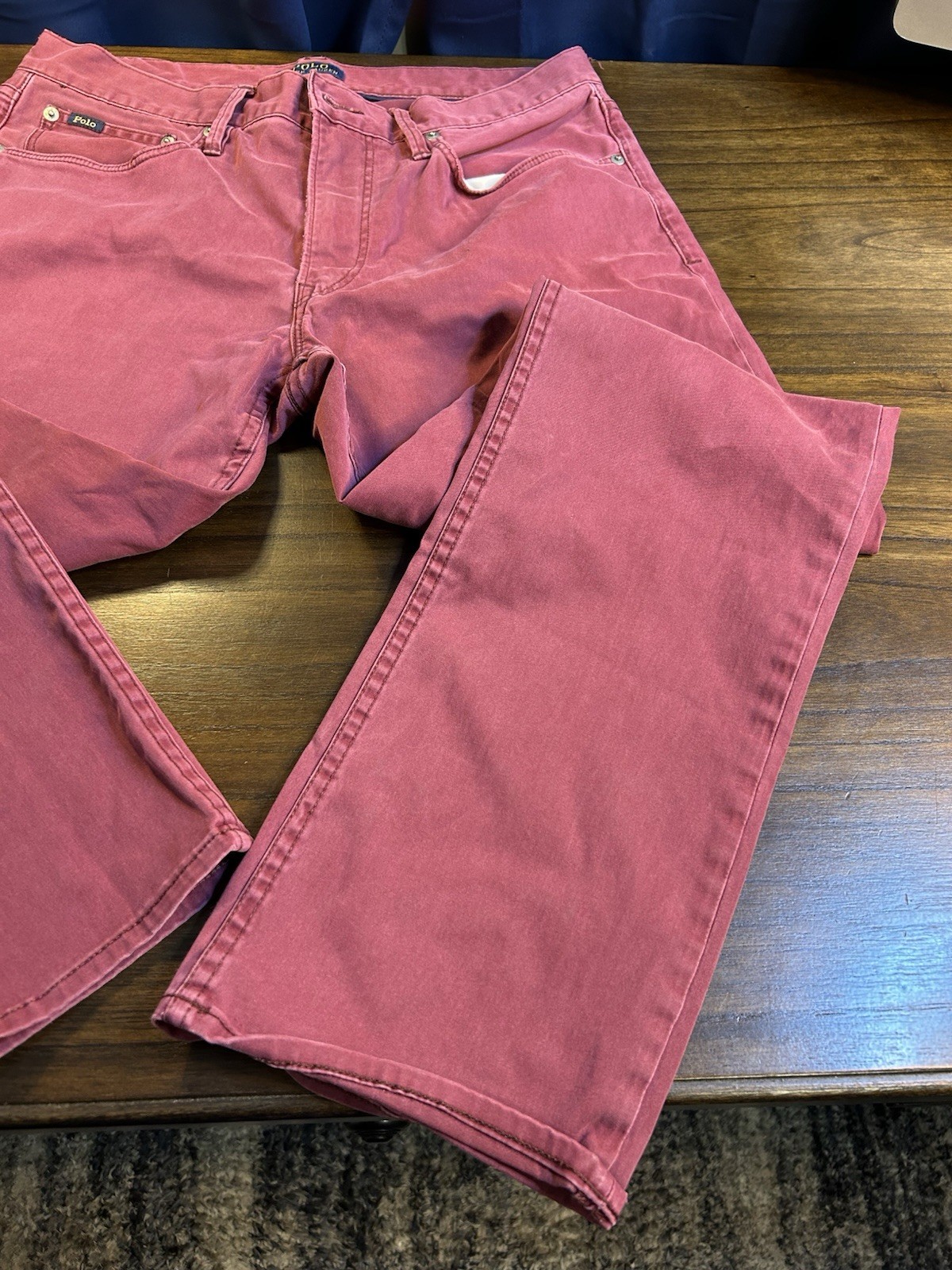 Men’s Maroon Denim Stretch Straight Fit Button Zip Fly Jeans Pant Size W32 L32