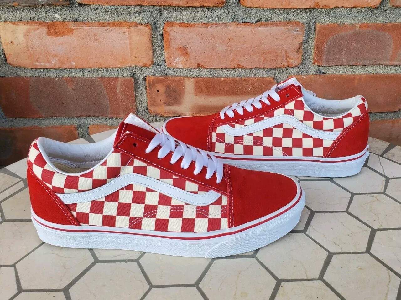 New Men Sz 9.5 VANS Old Skool Red Checkerboard Primary Checkered Men OG 2021