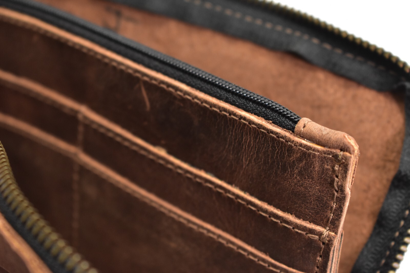 Hide & Drink Brown Genuine Leather Suede Zip Pouch Card Wallet ID Coin Bag