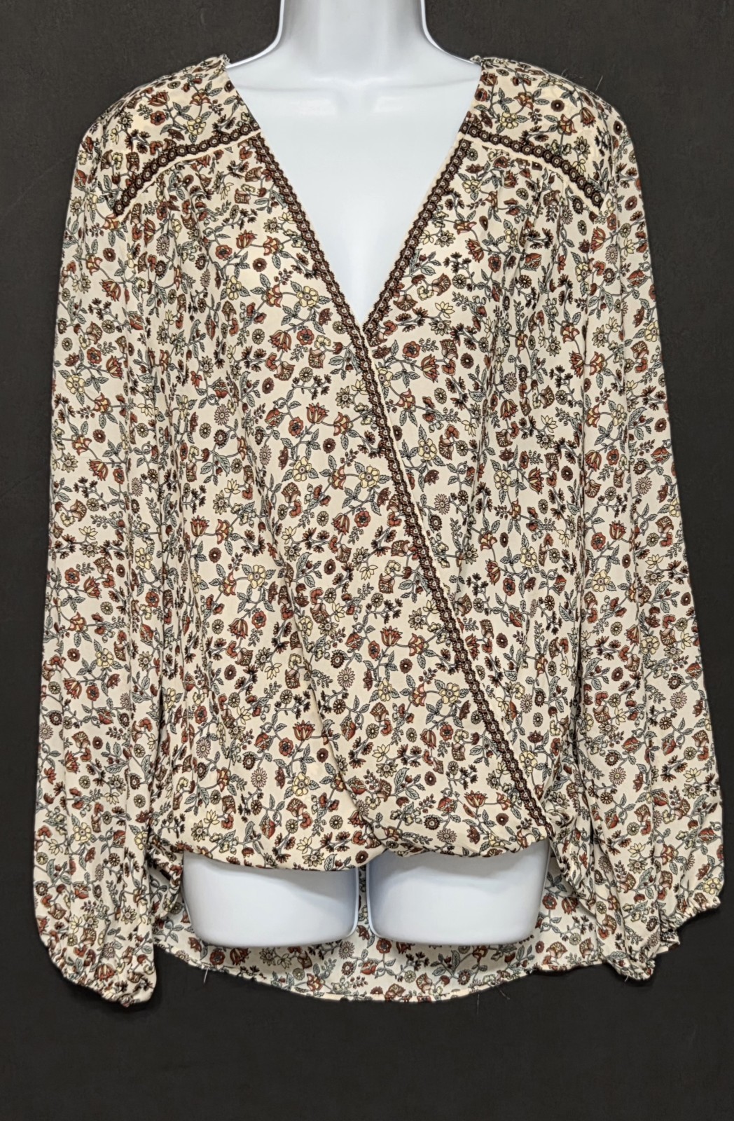 Max Studio Cottagecore Floral Wrap Blouse Long Sleeve Hi-Low Flowy Peasant – XL