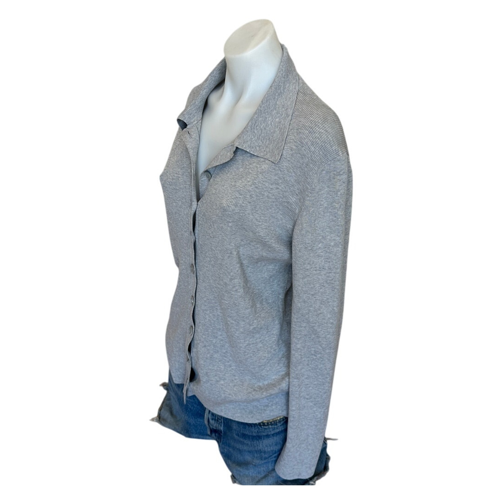 Michael Kors Gray Polo Sweater SMALL Fitted Cardigan Preppy Silk Cotton $300
