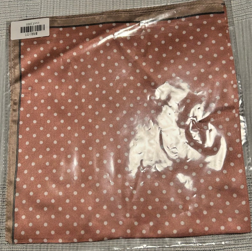 NEW 20 x 21 In. Sq. Med. Deep Pink, White Polka dots 100% Silk Pat.- SS 1050