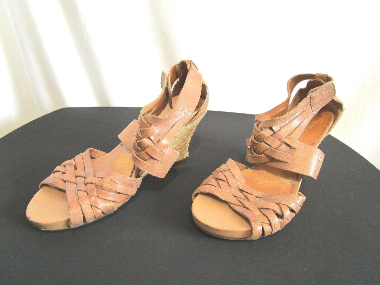 Clarks Indigo Brown Braided Leather Ankle Strap Wedge Espadrille Sandals 9 M