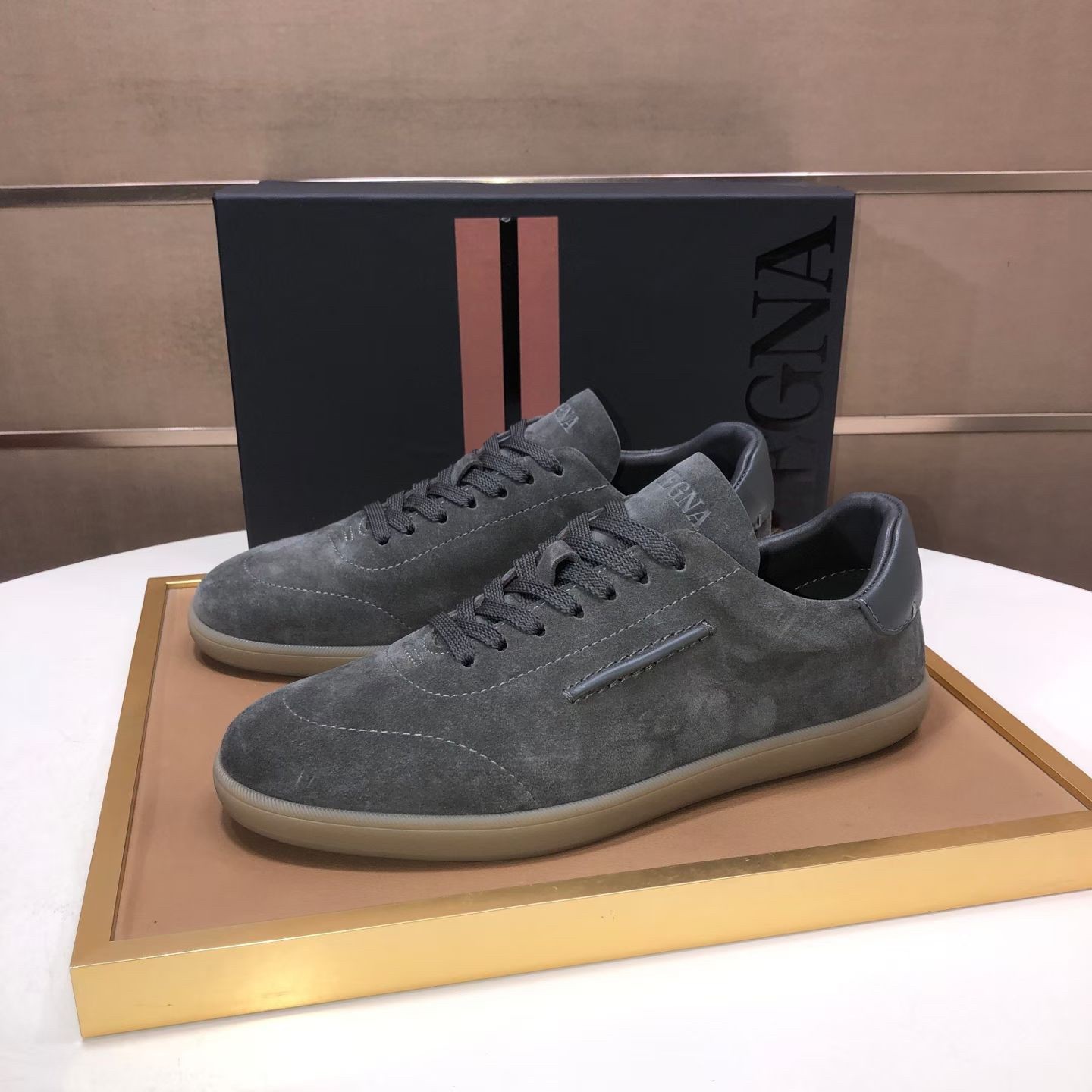 Zegna Oasi 232 Mens Suede Leather Casual Sneakers Dark Grey Size 38-45
