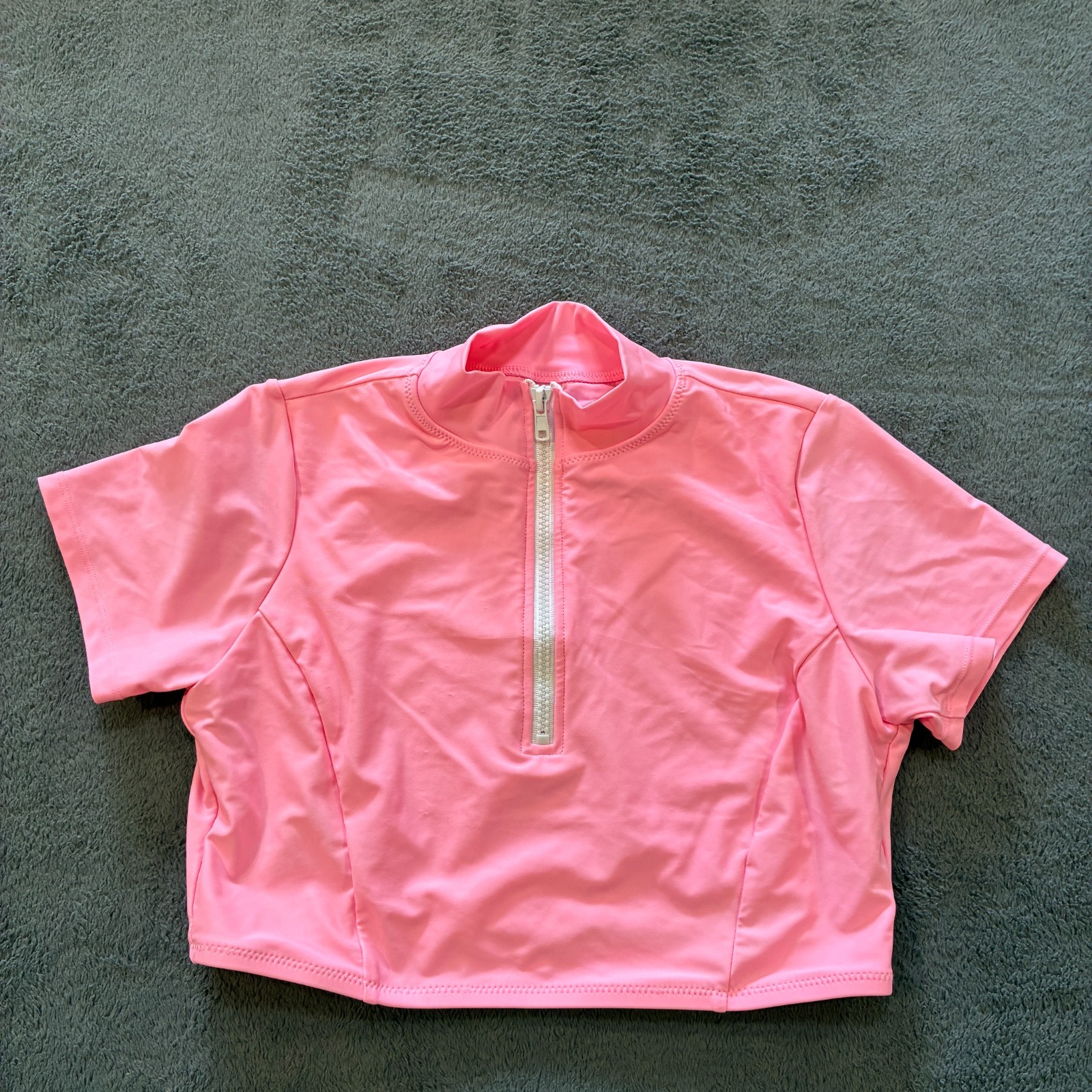 Fashion Nova Pink Cropped Quarter Zip Mock Neck Activewear Top Kids Size Medium