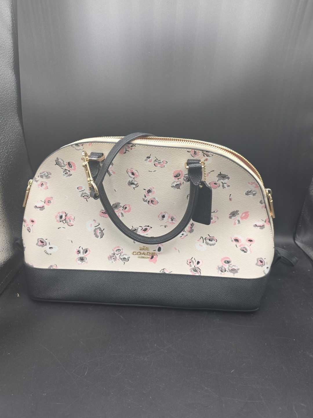 Coach Sierra Satchel Crossbody Pink/Gray Floral w Black Accents Preowned