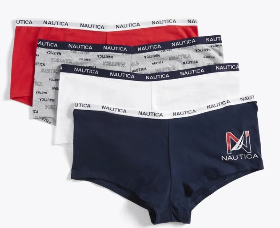 Nautica Womens Plus Size 2X Boyshorts Logo Assorted Cotton Blend Panties 4pk