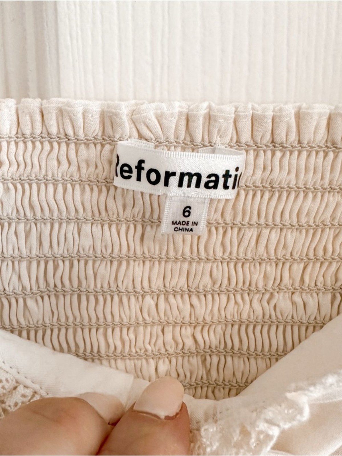 Reformation Isadora Top Cream Eyelet Tie-Front Peasant Blouse