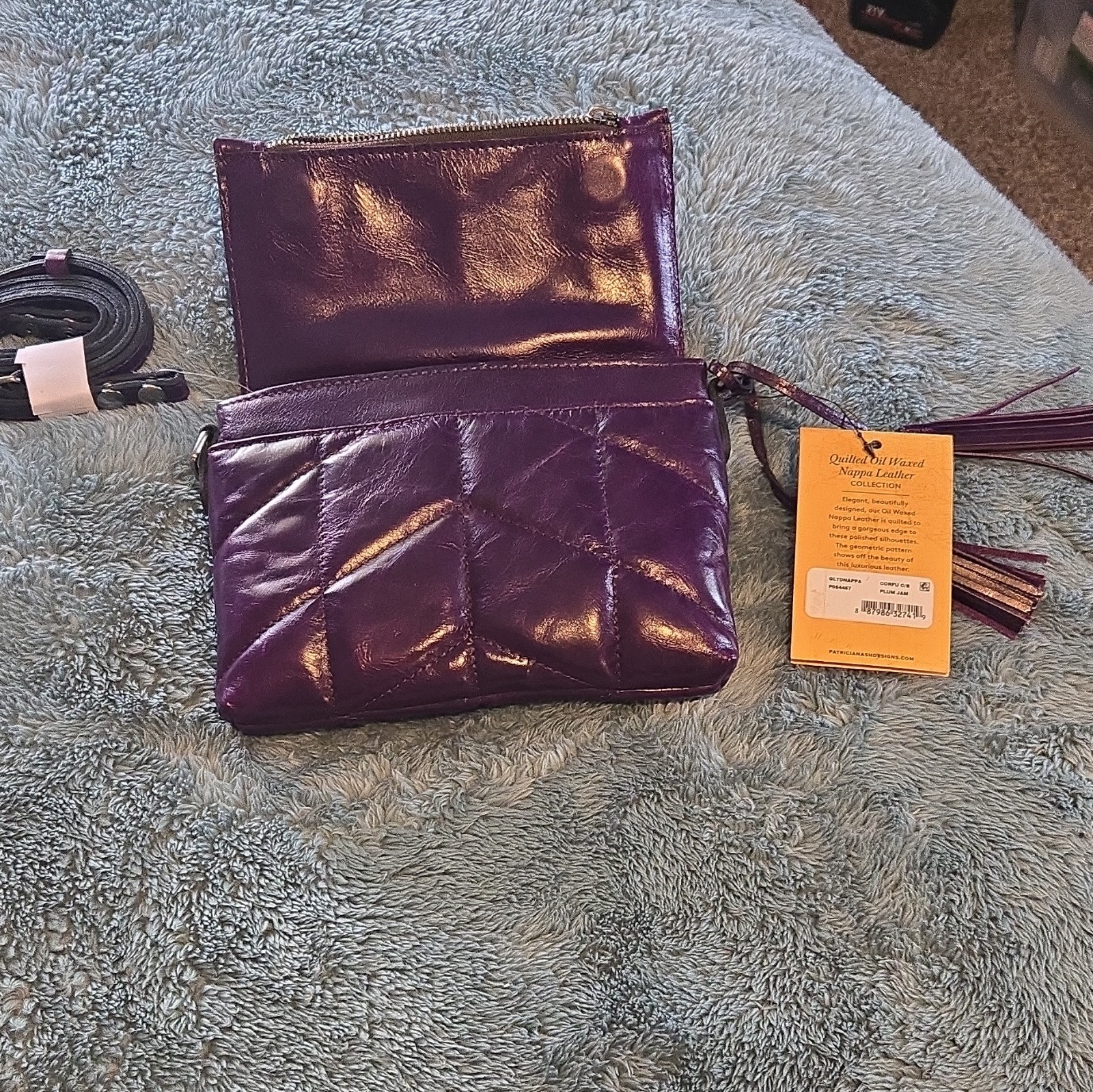 Patricia Nash Purple Quilted Crossbody Bag Tassel Zip, Detachable Strap