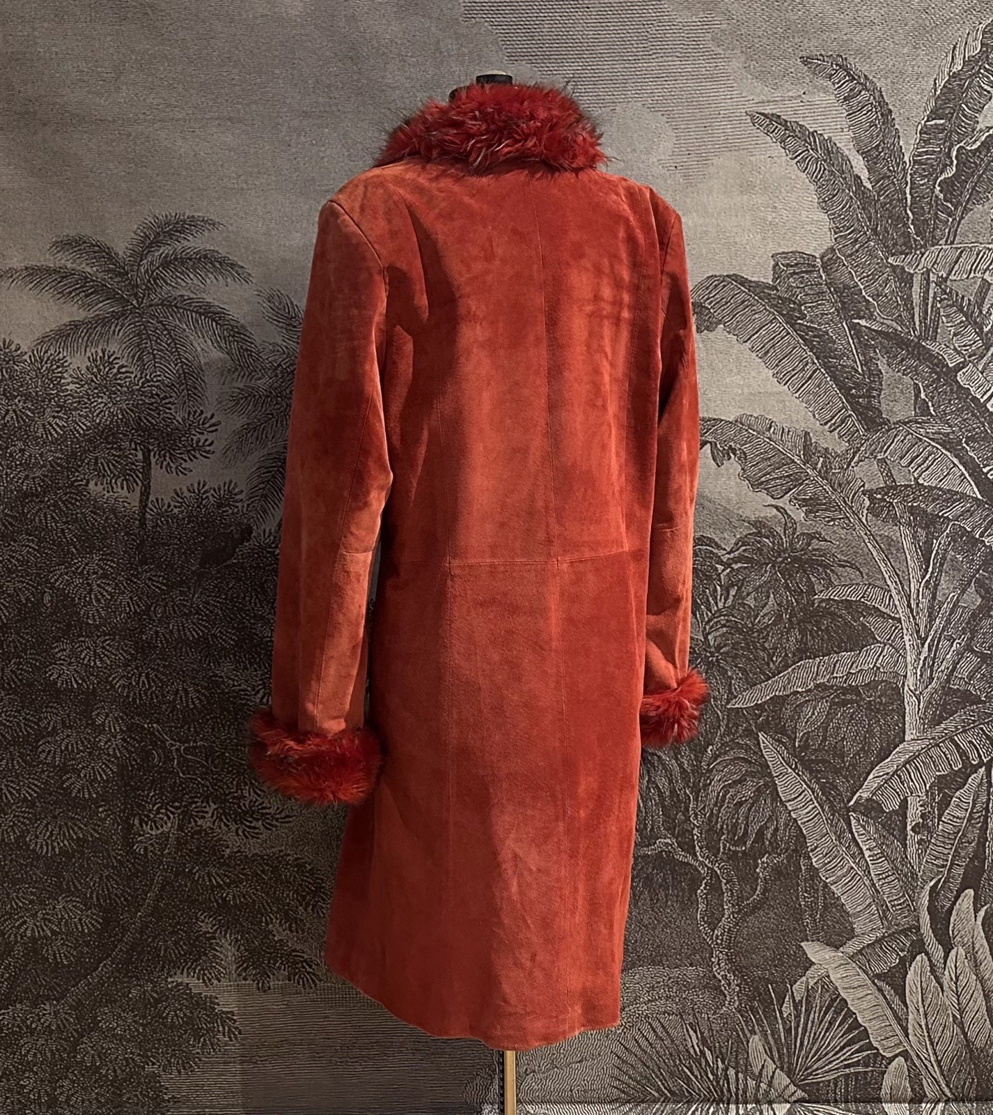 Rare Vintage Long Red Real Suede Afghan Coat Maxi Leather Fur Y2K Penny Lane 12