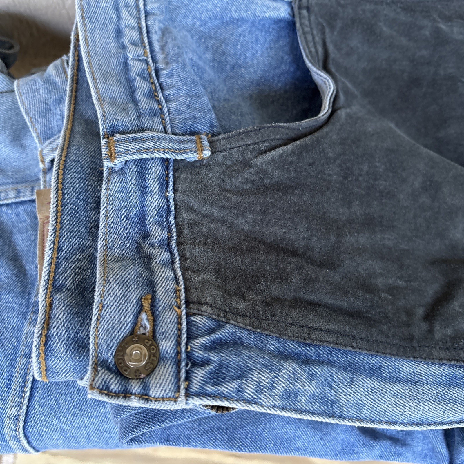 Vintage 80s black leather chaps denim jeans men’s