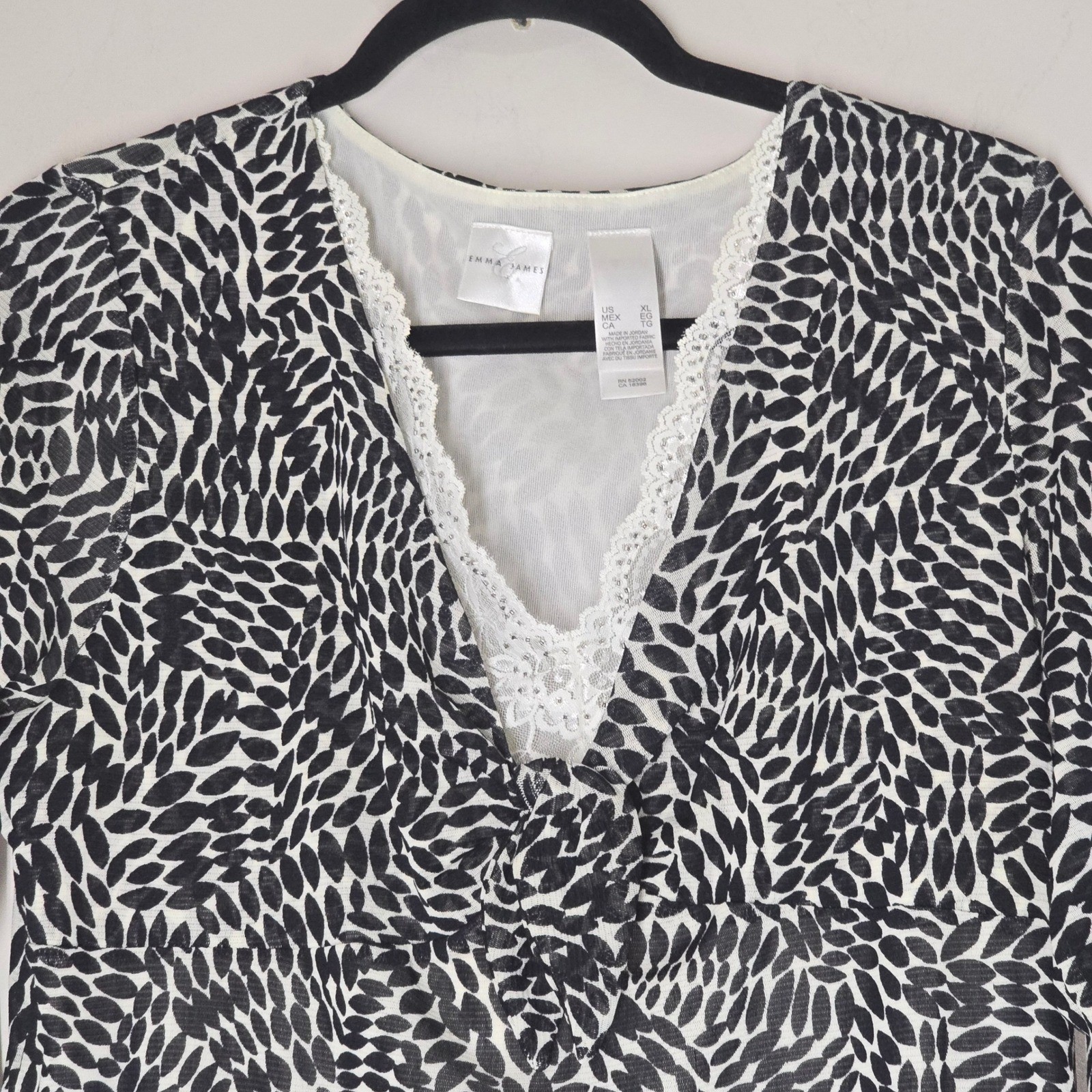 Emma James Womens XL Mesh Overlay Top Lace Trim Empire Waist Boho
