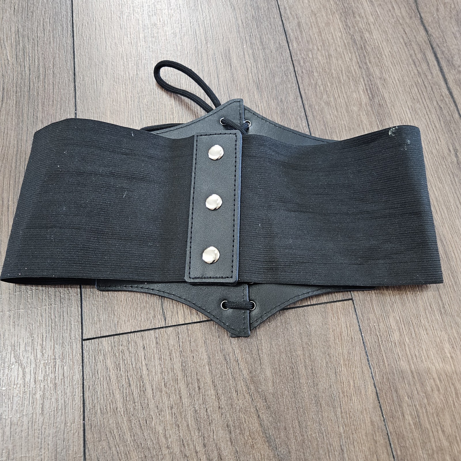 Black Lace Up Snap Button Closure Stretchy Corset