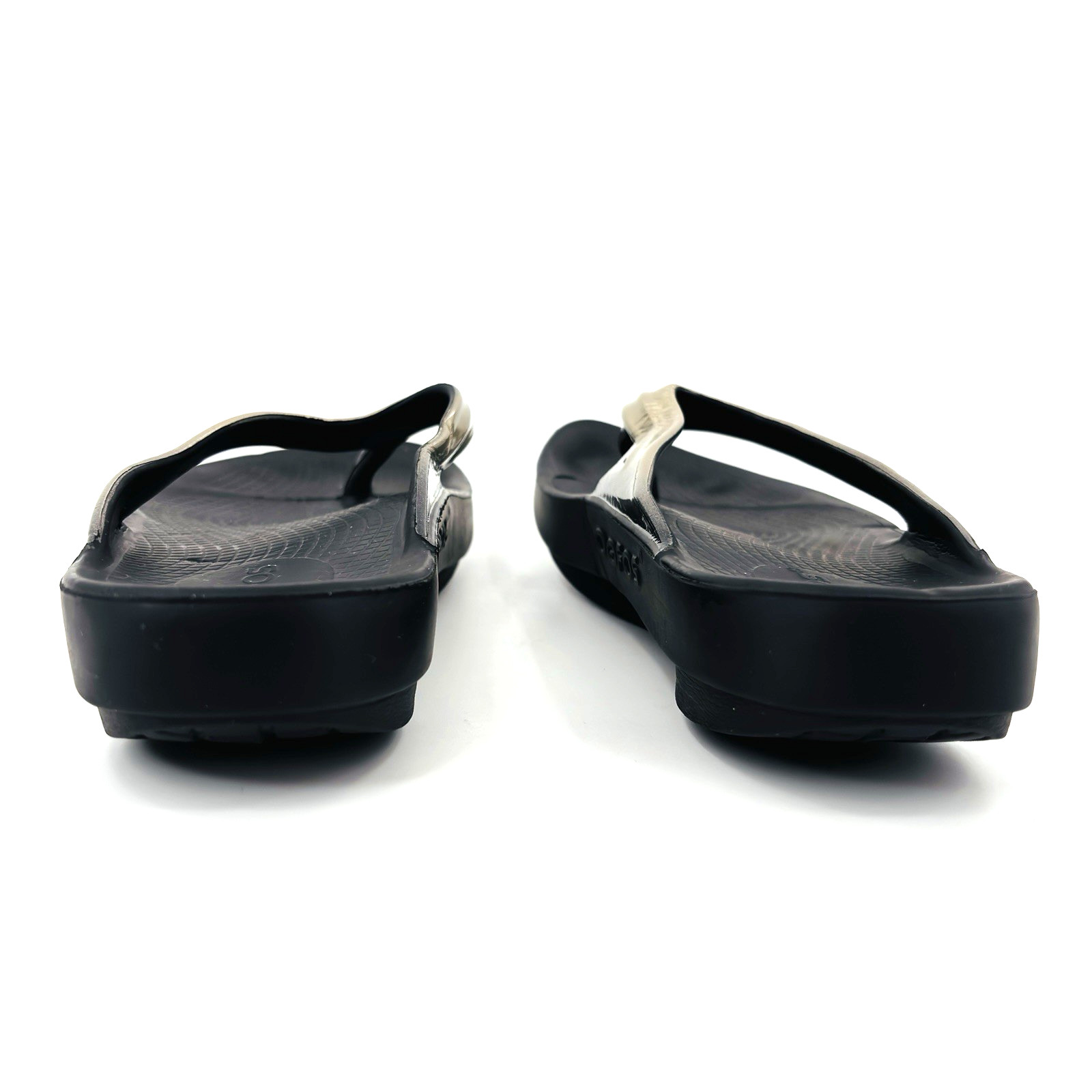 Womens 9 40 OOFOS OOlala Black Latte Thong Sandals Flip Flops Recovery Comfort